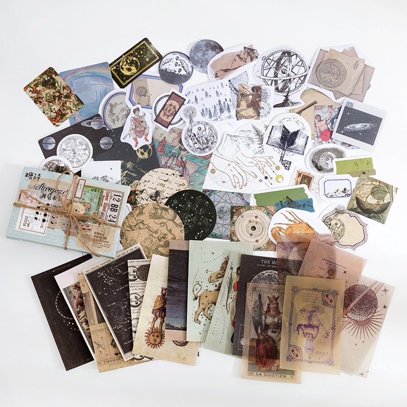 Journamm 60pcs/boxed Vintage Boxed Stickers for Scrapbooking Junk Journal School Supplies Creative Stationery DIY Deco Stickers-H