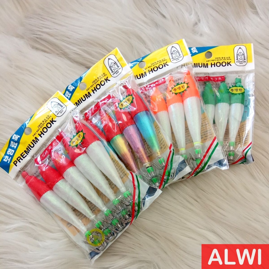[ 5PCS ] Umpan Mancing Cumi / Sotong Apollo Kerlip / Kilap Merk Premium Hook / Seawood (Ukuran 1.5 2