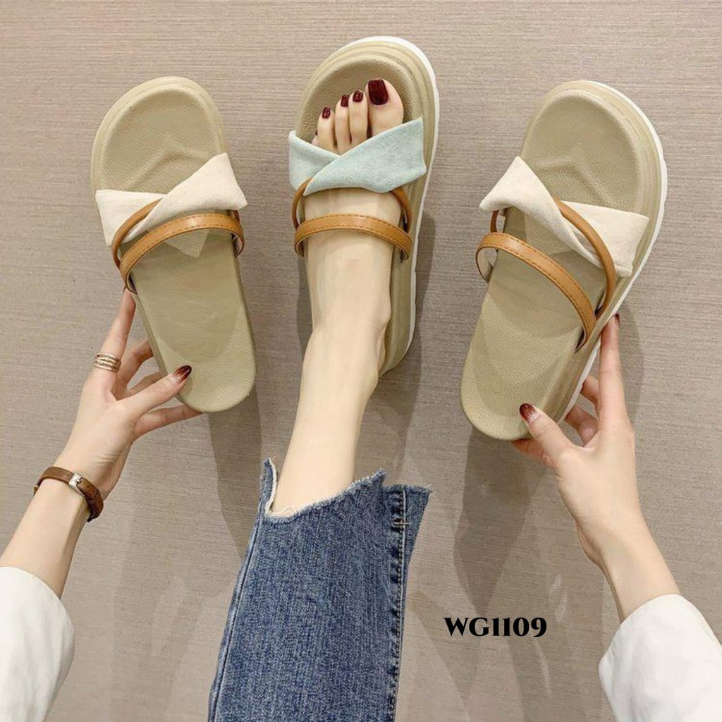 PRF Wedges Sandal Cross Strap Slider Fashion Korea WG1109