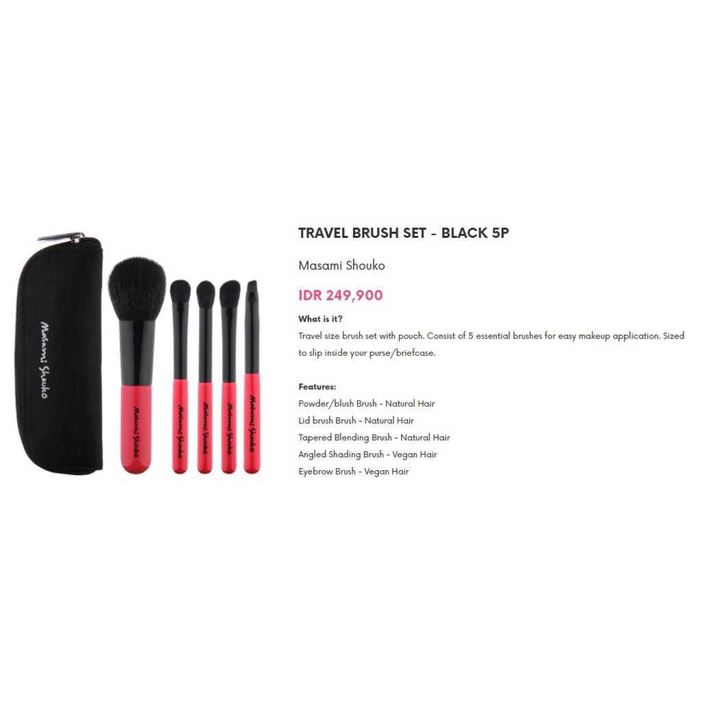 Masami Shouko Travel Brush Set 5 Pcs Black Make Up Brush Kuas