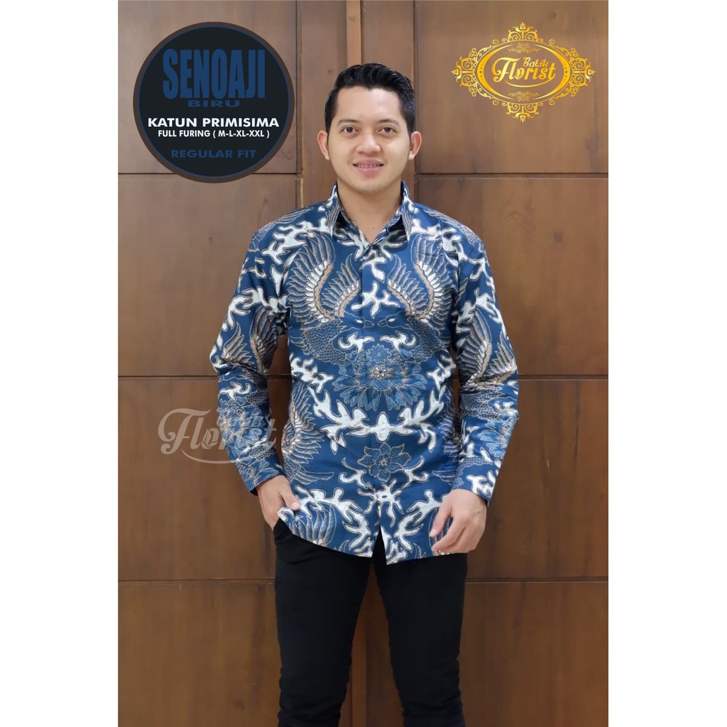 SENOAJI BIRU Kemeja Batik Pria Full Furing Bahan Katun Primisima