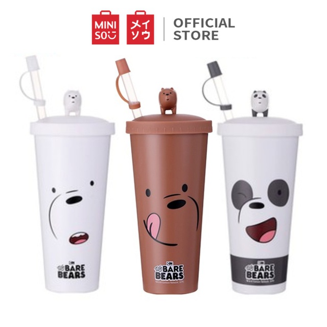 Jual Miniso Official Plastic Water Bottle We Bare Bear Straw Cup Type B