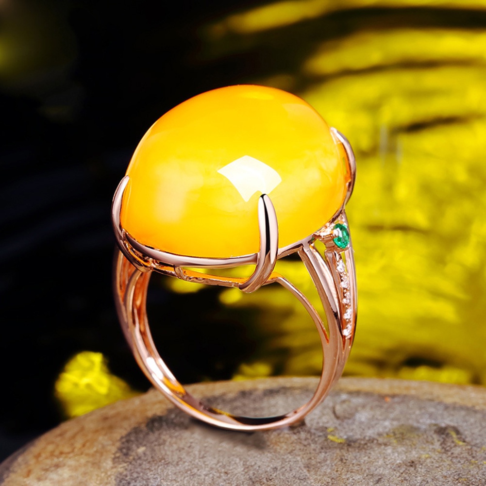 Hu Hu Hu Hu Hu Alat Bantu Pasang Kacamata♡ Cincin Wanita Model Terbuka Hias Batu Amber Imitasi Bentuk Oval Gaya Vintage Untuk Pernikahan / Hadiah