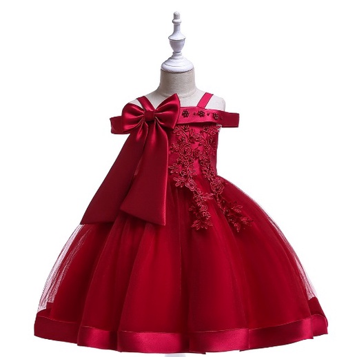 DRESS PESTA ANAK PEREMPUAN IMPORT / baju pesta anak tutu satin L-5081 BRUKAT PITA MUTIARA impor high quality