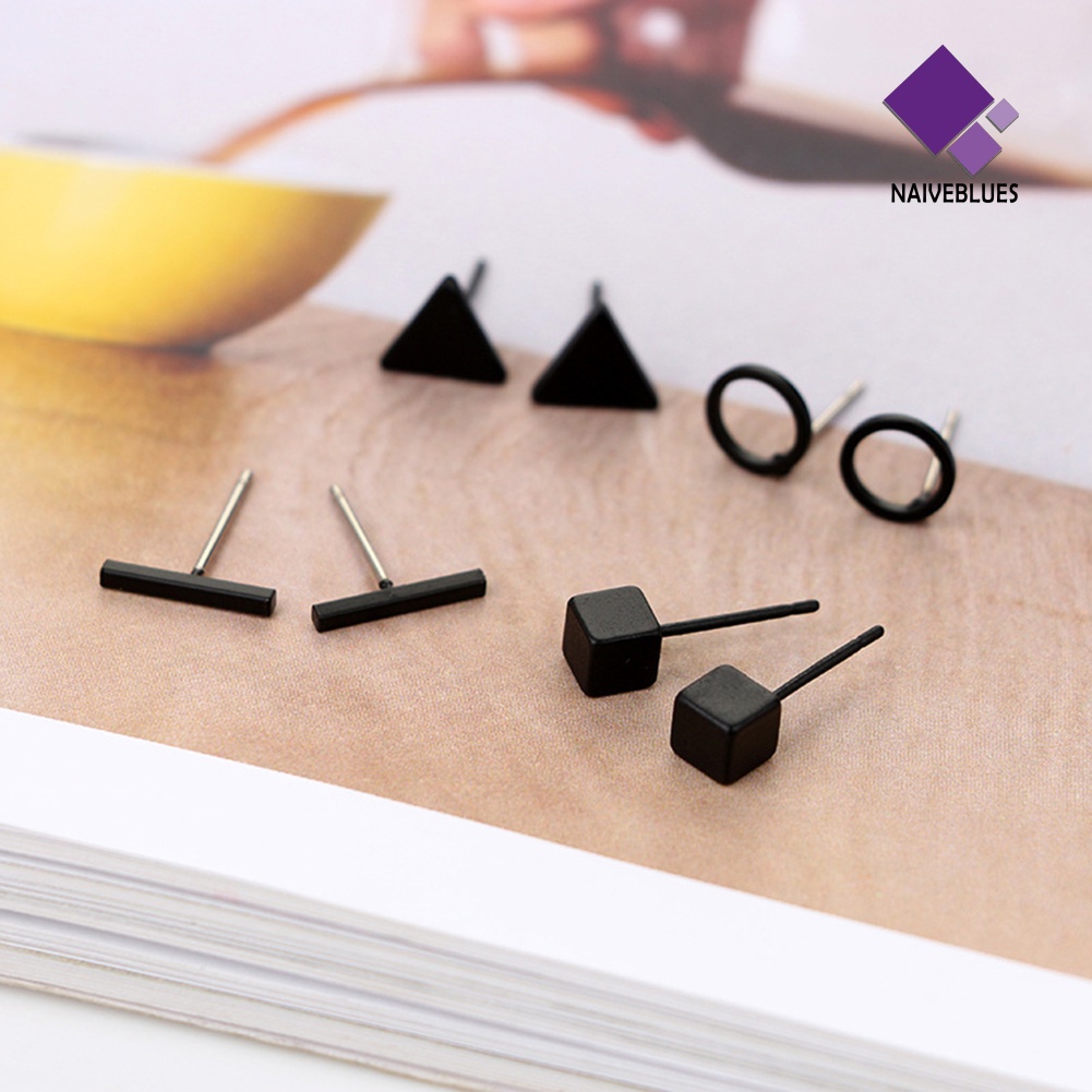 8pcs / Set Anting Stud Bentuk Geometri Persegi Segitiga Untuk Hadiah Wanita