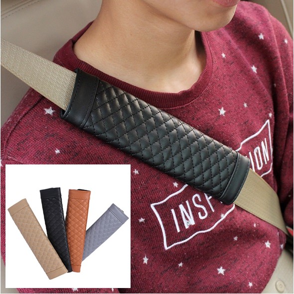 POLOS SINGLE TONE MOTIF SILANG Sarung Cover Safety Belt Sabuk Pengaman Kulit Sintentis 1set/pasang