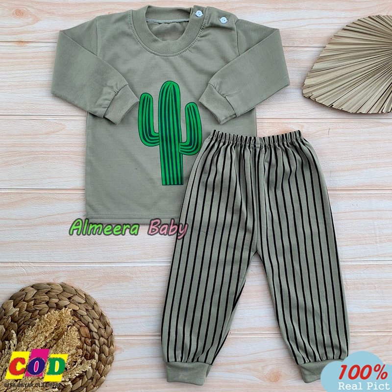 Setelan Baju Bayi Lengan Panjang Setelan Piyama Bayi Kancing Bahu Rekomendasi Usia 3-12 Bulan
