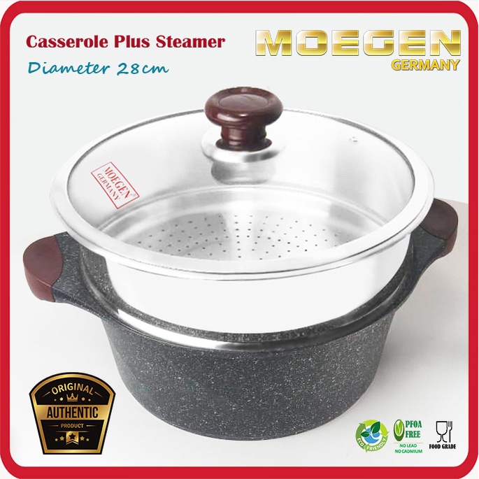 Moegen Germany Casserole 28cm Granite Plus Steamer / Kukusan Tinggi