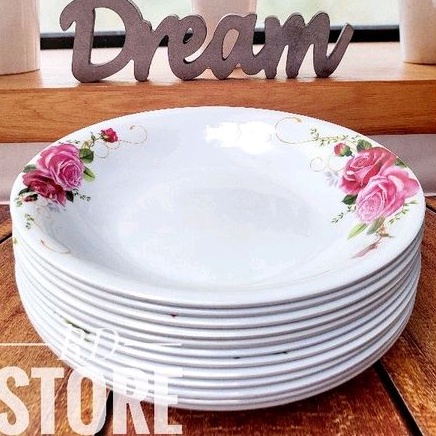 PROMO 12.PCS PIRING MAKAN CEKUNG MOTIF ROSE MELAMINE