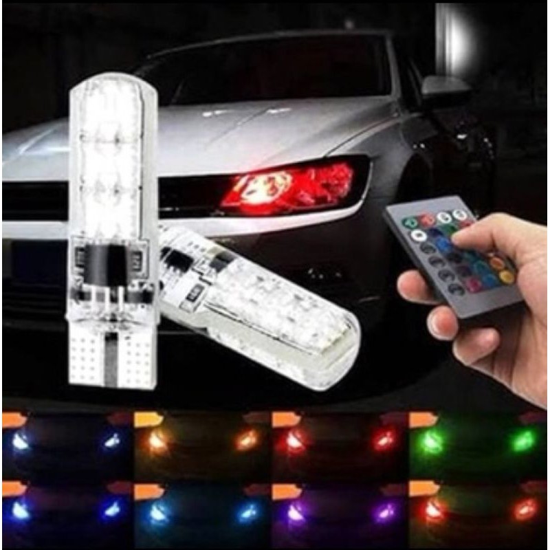 LAMPU LED SENJA T10 MOTOR MOBIL / STROBO RGB WIRELESS / 6 TITIK DENGAN REMOTE ON OFF