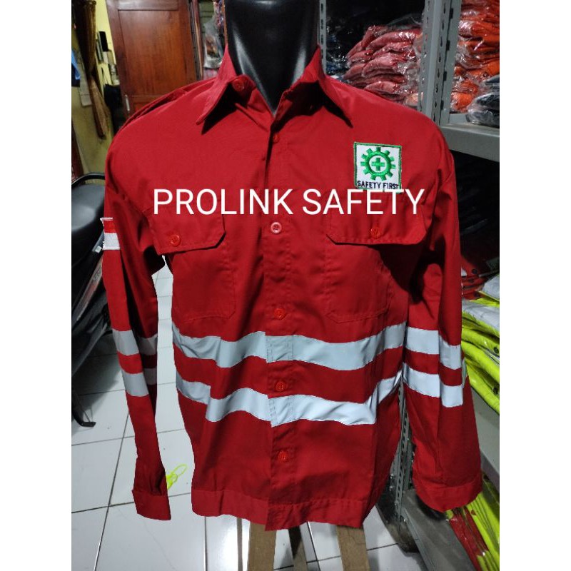 KANCING DAN RESLETING MERAH BAJU SERAGAM SAFETY HSE DOBLE SCOTLIGT 4 CM