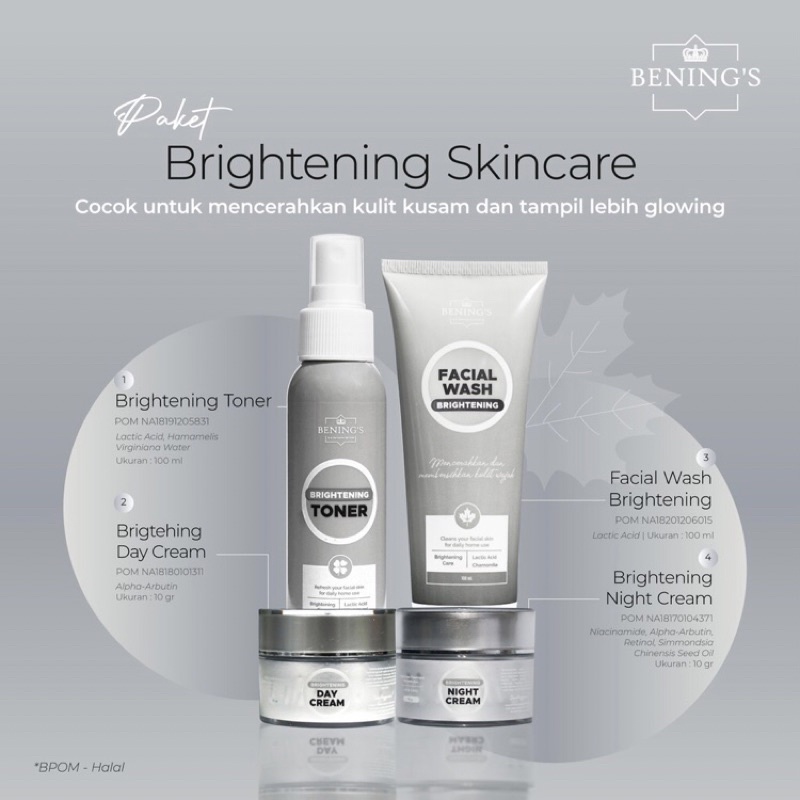 Paket (dasar) Brightening | skincare Bening's Indonesia | by dr. Oky Pratama Dipl. AAAM