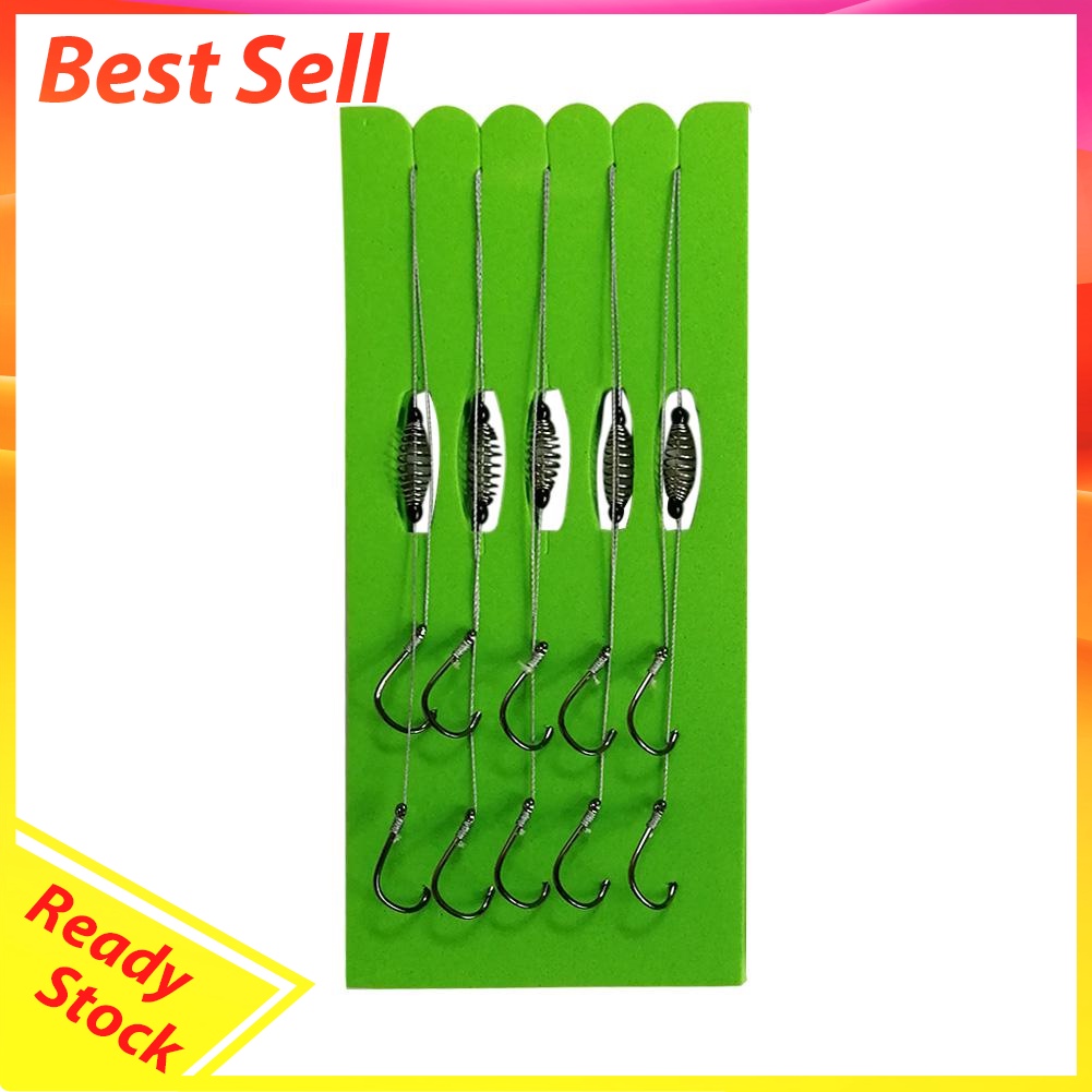 5pcs Double Hook Fishing Line Carbon Steel Barbed Carp Hooks Bait Feeder