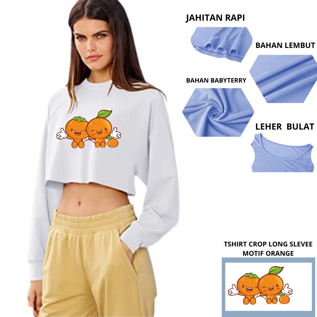Choice Ali - Baju Crop Wanita Lengan Panjang Kaos Crop Korea Orange