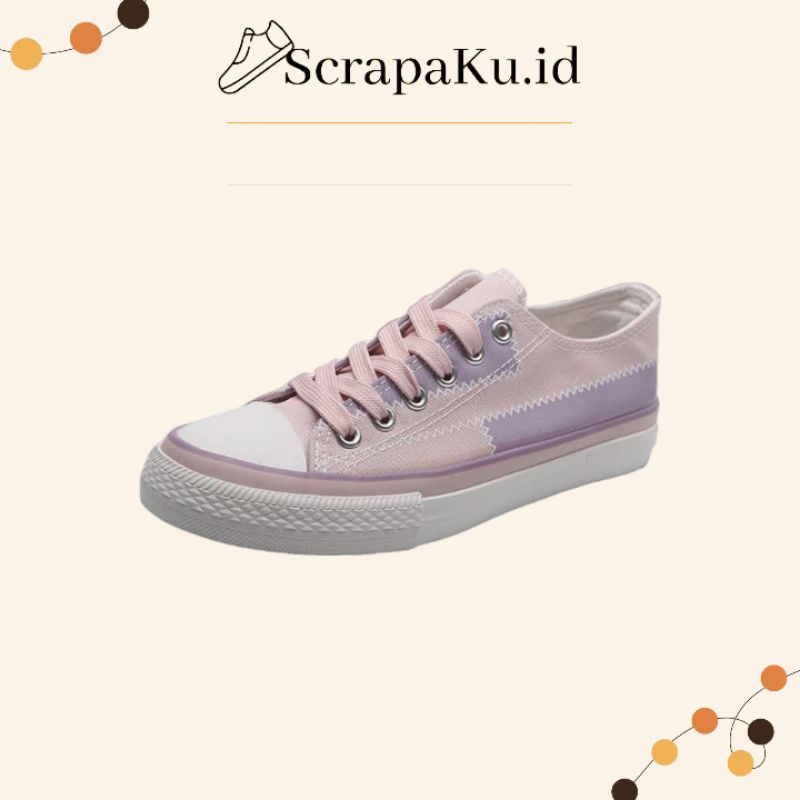 Sepatu Wanita Sneakers Import Korea Model Flat Bahan Kanvas Warna Pink dan Ungu