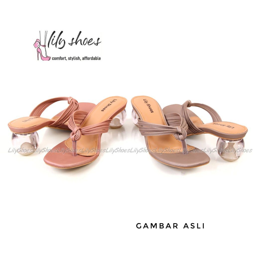 SARAH - Lily Shoes Sandal wanita block heel / hak kaca bulat model jepit casual real pict-7