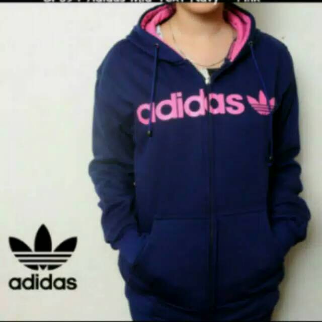 Jaket adidas navy pink wanita