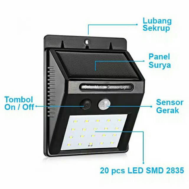 Solar Powered Censor Wall Lamp Lampu Taman Tembok Dinding Sensor Otomatis Bertenaga Surya