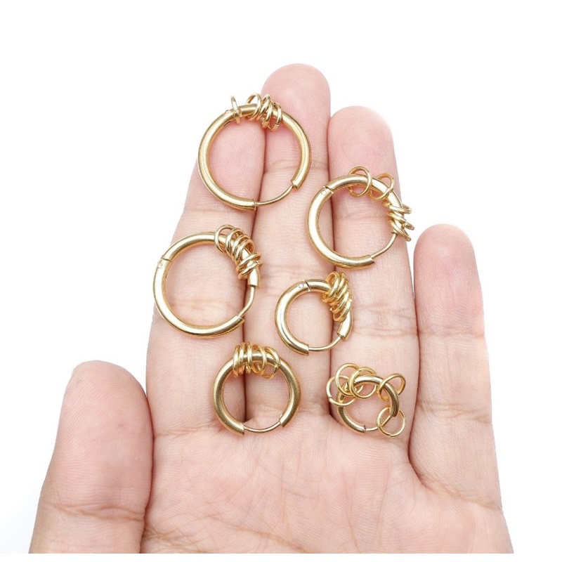 ANTING RING HOOP GOLD SILVER HITAM TINDIK DAN JEPIT