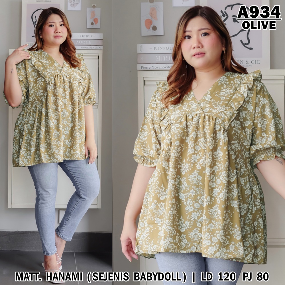 UNION11 - ATASAN JUMBO WANITA LD 120 / BLOUSE WANITA JUMBO / ATASAN JUMBO XXXL WANITA / BAJU JUMBO WANITA VANES ANGEL-A934 OLIVE