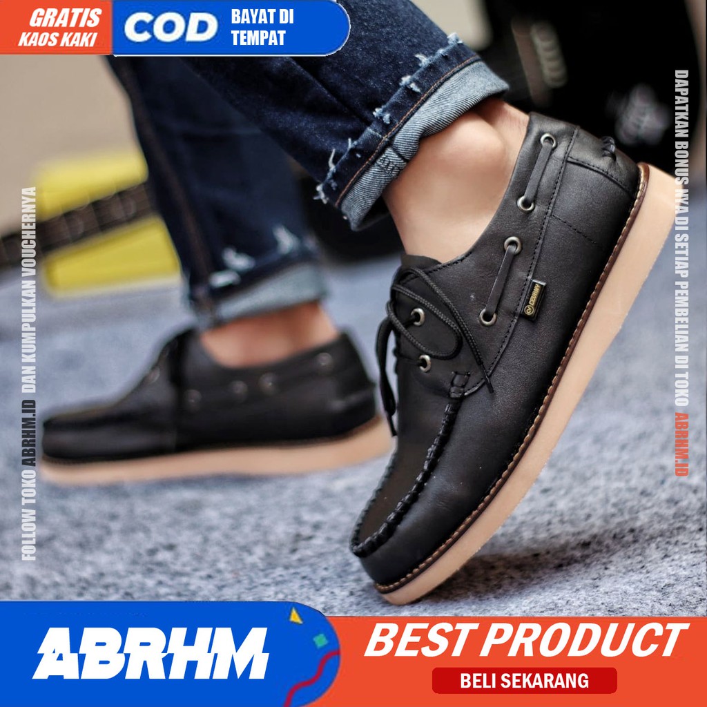 ABRHM x DAVIS Sepatu  Kasual Pria Sepatu Pria Casual Kulit Asli Kerja Cowo/Cowok Ori Santai Sepatu Semi Formal Kuliah Kondangan Gaya keren Kekinian Murah Terlaris