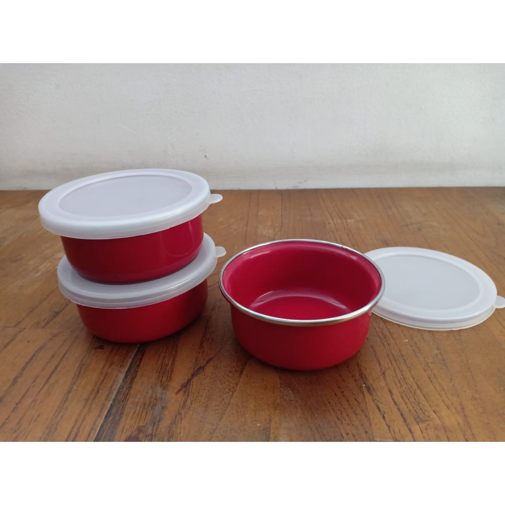 Mangkuk Enamel Size 10 Tutup Plastik/Bowl Enamel Size 10/Mangkok Enamel 10