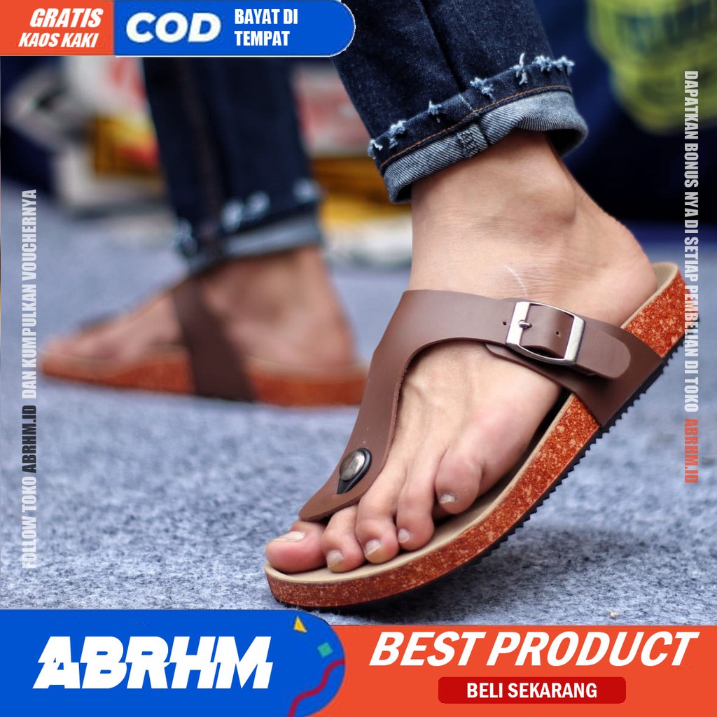 ABRHM x JOESAN Sandal Jepit Pria Sandal Pria Kulit Pu Sandal Japit Cowok / Cowo Ori Keren Kekinian