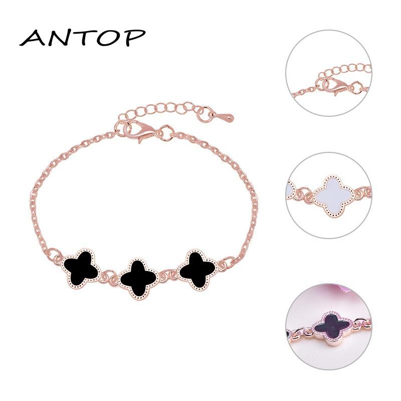 1 Pcs Korean Gelang Titanium Wanita Anti Karat Selamanya Semanggi Berdaun Empat Bracelet ANTOP