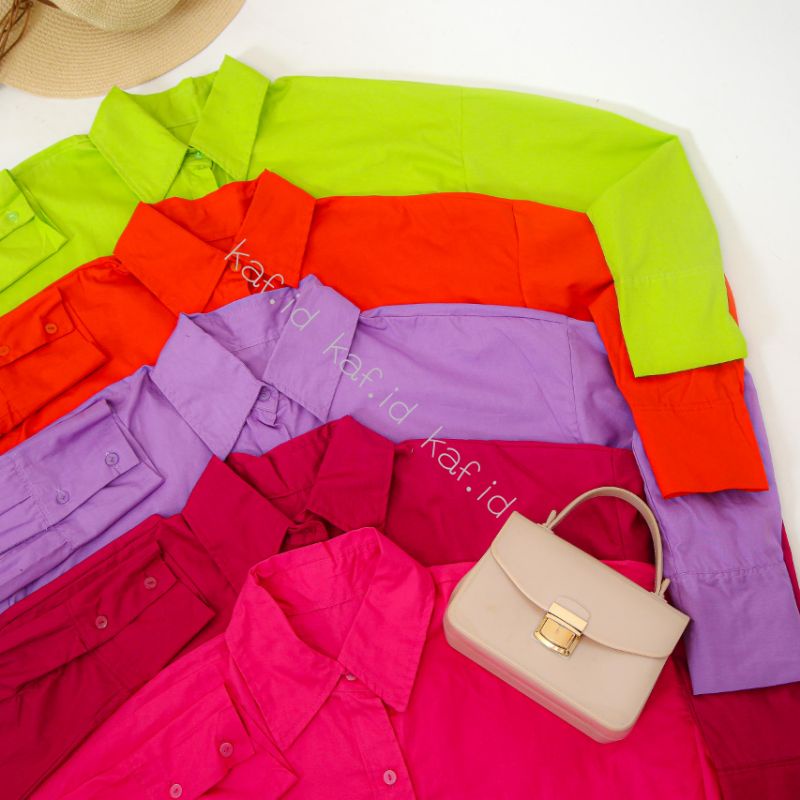 Kemeja Wanita Shirt Katun Jepang / Kemeja Casual Basic Oversize Warna Neon Series Premium Best Seller