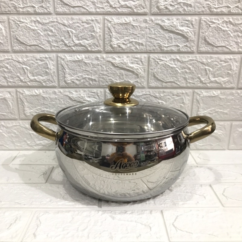 Panci stainless panci masak stainless Agogo tutup kaca Gagang Emas