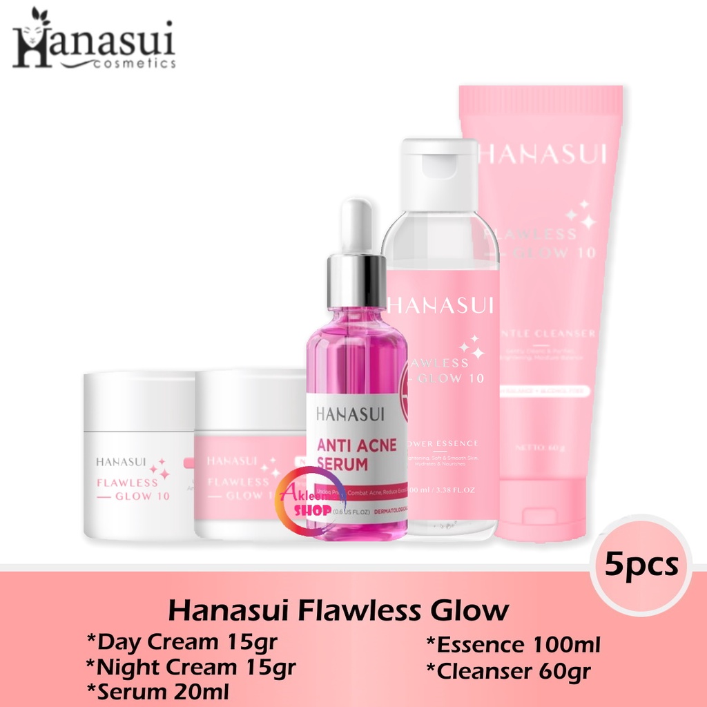 Paket Hanasui Flawless Glow 5pcs (Day+Night+Serum PInk+Essence+Cleanser)