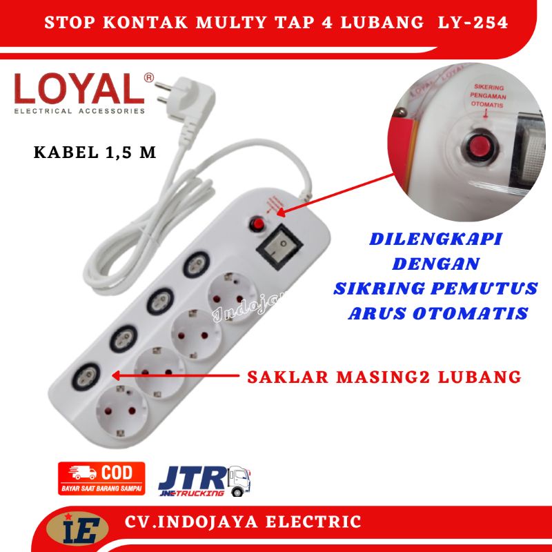 Stop Kontak Multy Tap 4 lubang Kabel 1,5 meter Stop Kontak+kabel 1.5M+Saklar INDIVIDUAL dan PUSAT 4 lubang(LY-254)SNI