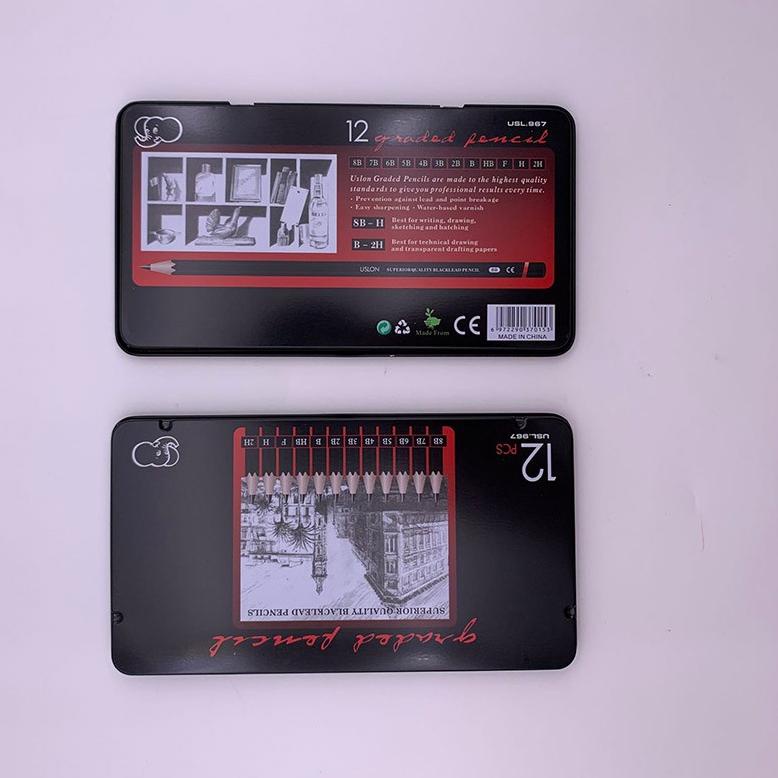 

YUQA isi 12 pcs Pensil gambar sketsa set lengkap 2H H F B HB 2B 3B 4B 5B 6B 7B 8B Charcoal Pencils Set Produk Ori