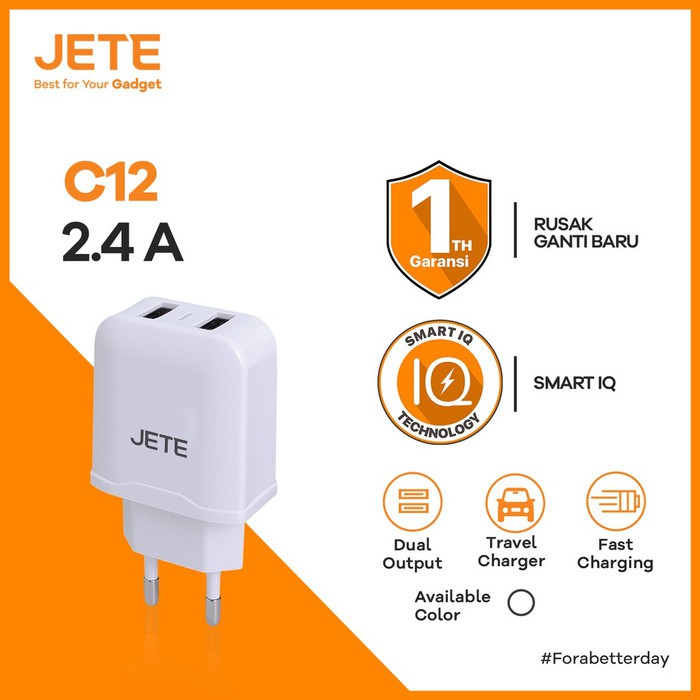 JETE DIDYK C12 2.4A ADAPTOR CHARGER TC TRAVEL GARANSI RESMI JETE TERMURAH