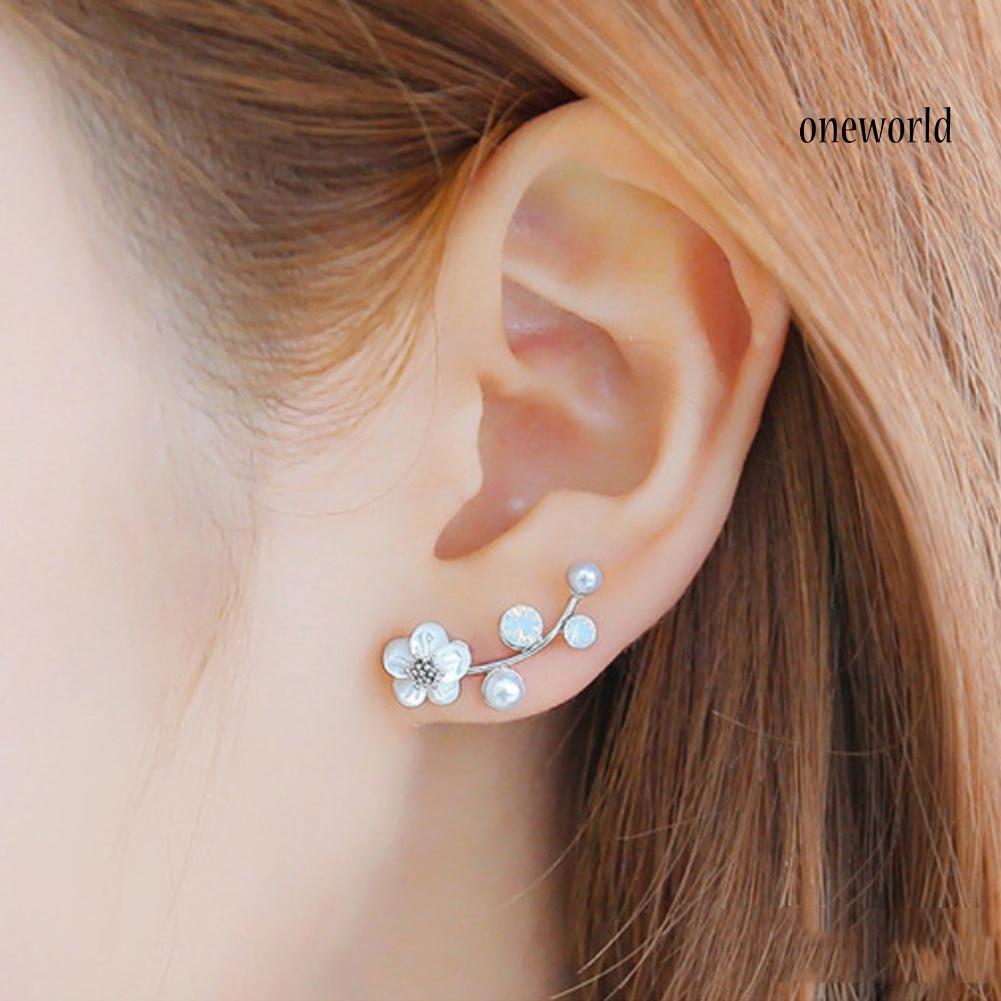 OW@ Elegant Women Flower Leaf Stud Earrings Ear Clip Piercing Jewelry Accessory Gift