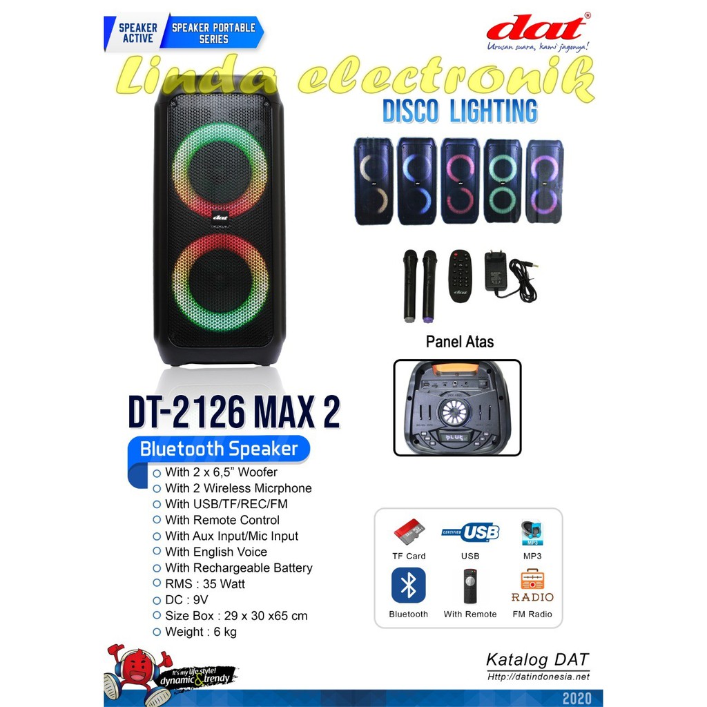 Speaker Portable Meeting DAT DT 2126 Max 2 ukuran 6,5ins x2 Double