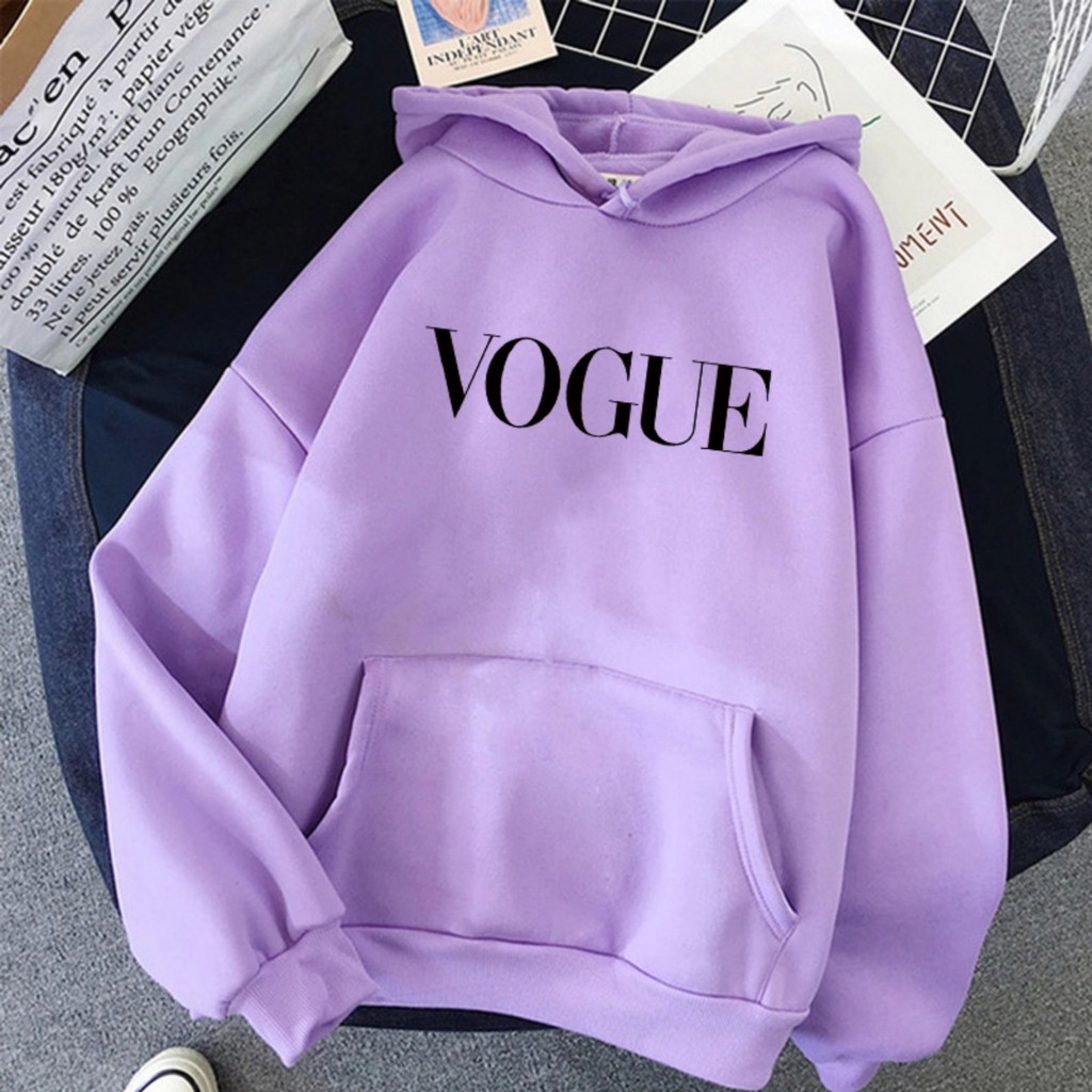 Hoodie Wanita Tulisan Vogue Oversize Korean Style Sweater Murah Tebal Xxl Kekinian Lilac Bisa Cod