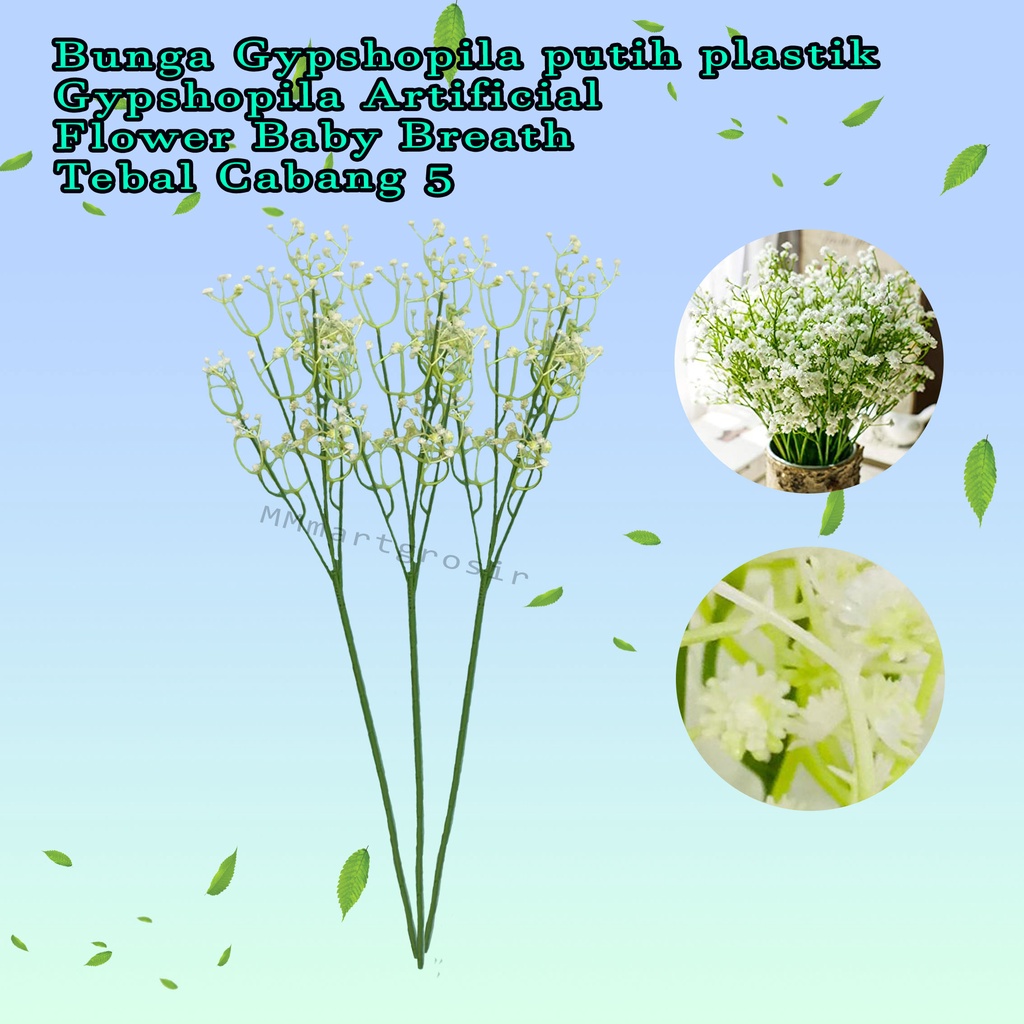 Bunga Gypshopila putih plastik / Gypshopila Artificial Flower / Baby Breath Tebal Cabang 5