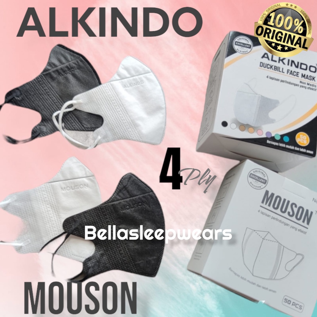 MASKER 4PLY DUCKBILL MOUSON ALKINDO EMBOS GARIS BOX ISI 50PC- MASKER DUCKBILL 4PLY EMBOS