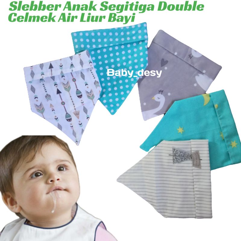 SLEBBER SEGITIGA BAYI 2in 1 MOTIF BOLAK BALIK / CELMEK MAKAN BAYI / BIBS BAYI / TATAKAN AIR LIUR BAYI