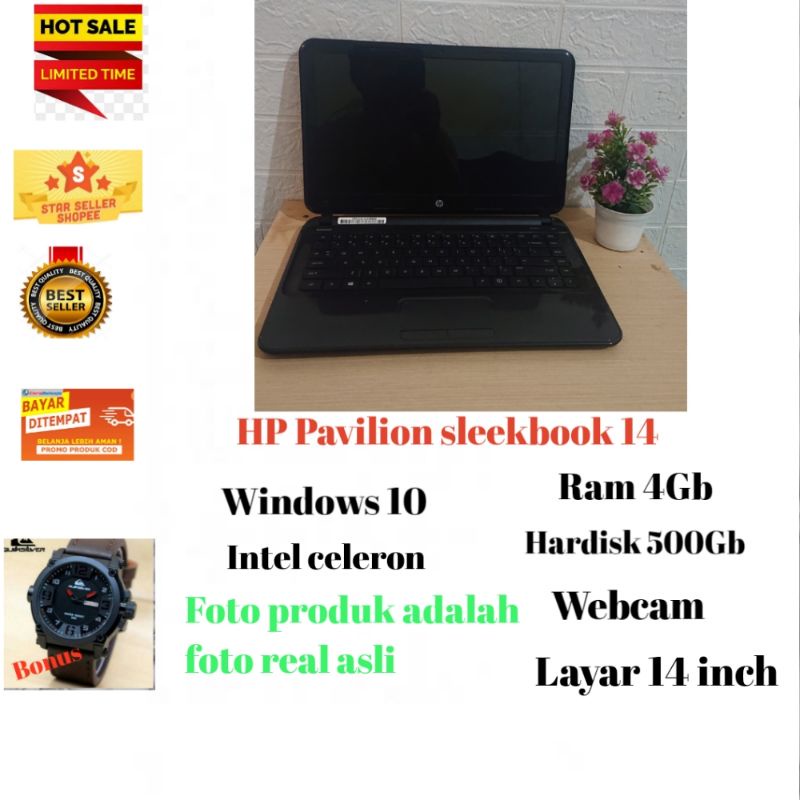 Termurah Laptop second HP Sleekbook Pc14 Ram 4Gb/500Gb/windows 10/Intel celeron/layar 14 in mulus no minus LIKE NEW-2