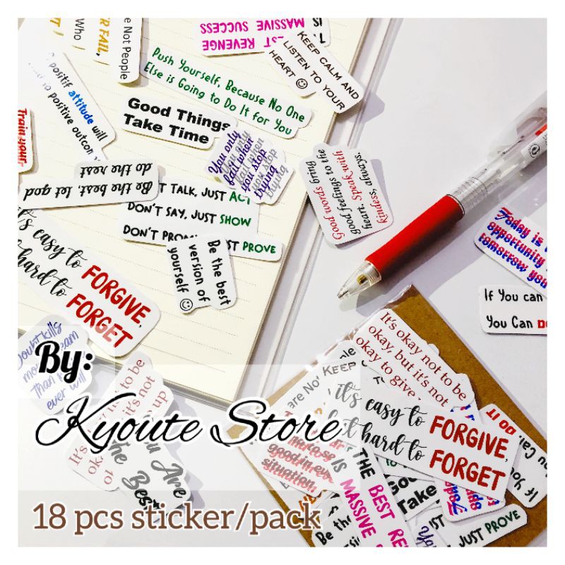 

Kyoute 18 pcs Sticker Pack Motivation Quotes English Scrapbook DIY Bujo Planner Diary Dekorasi