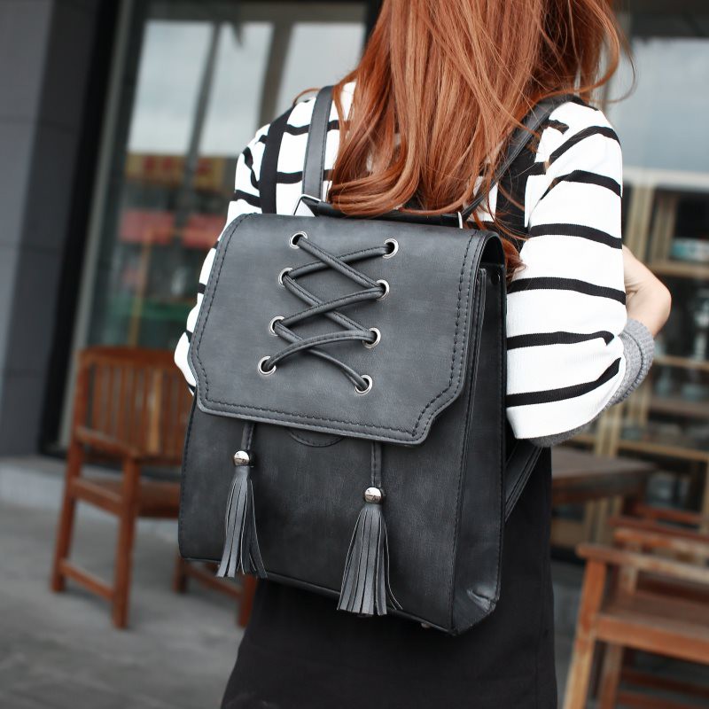 TAS PUNGGUNG HITAM WARNA NETRAL WANITA SIMPLE BESAR RANSEL KULIT TAIGA