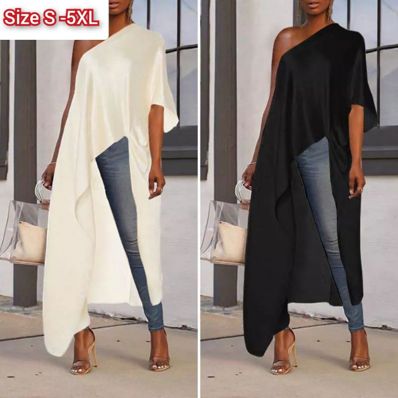 baju blouse dress sabrina one shouder satin wanita big size jumbo maxi - dress baju blouse tunik sab