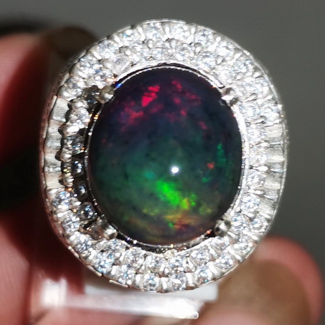 Cincin Batu Akik Asli Hitam Black Opal Kalimaya Banten
