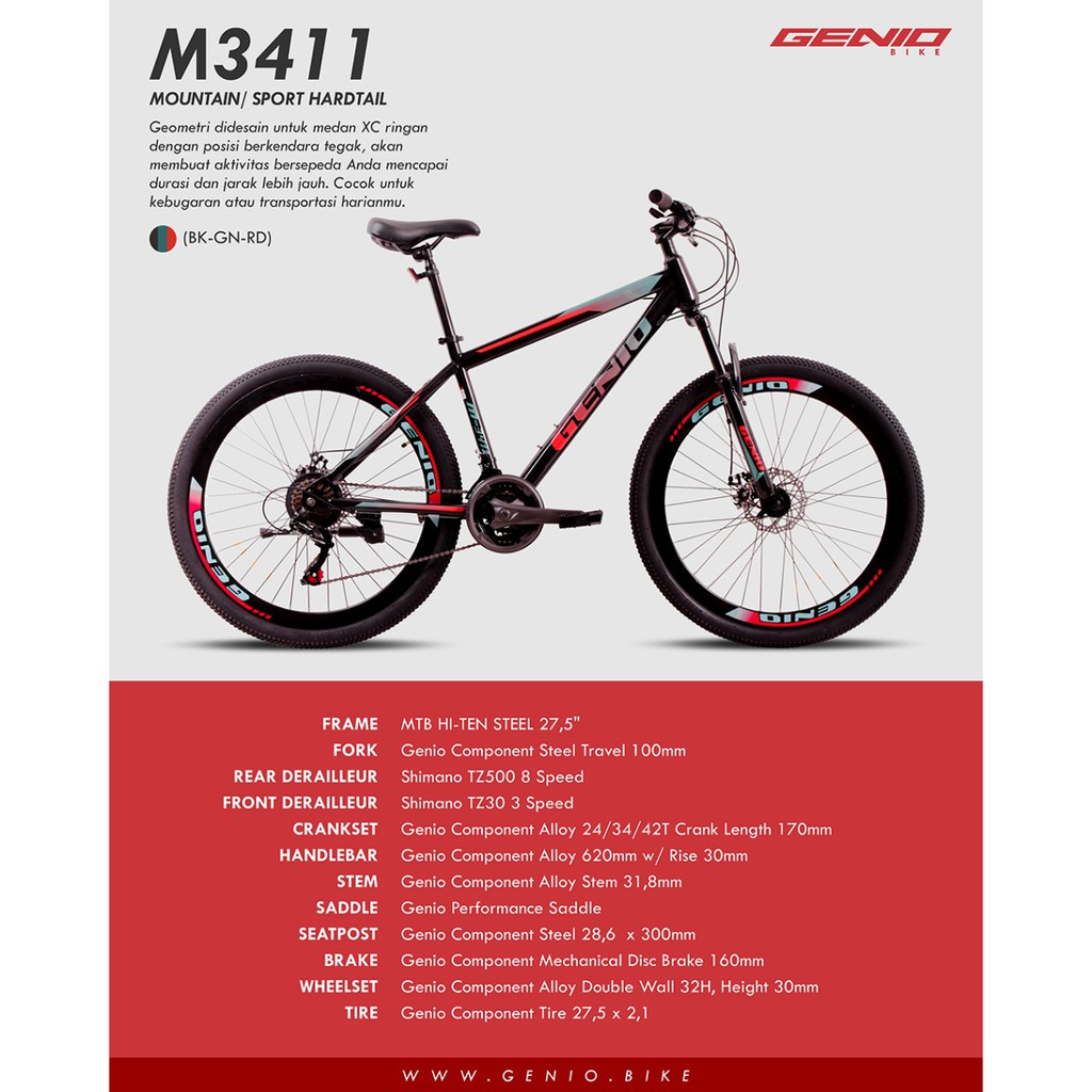 Sepeda Gunung MTB Genio M3411  27,5 inch 8Speed RD Shimano Garansi SNI-3