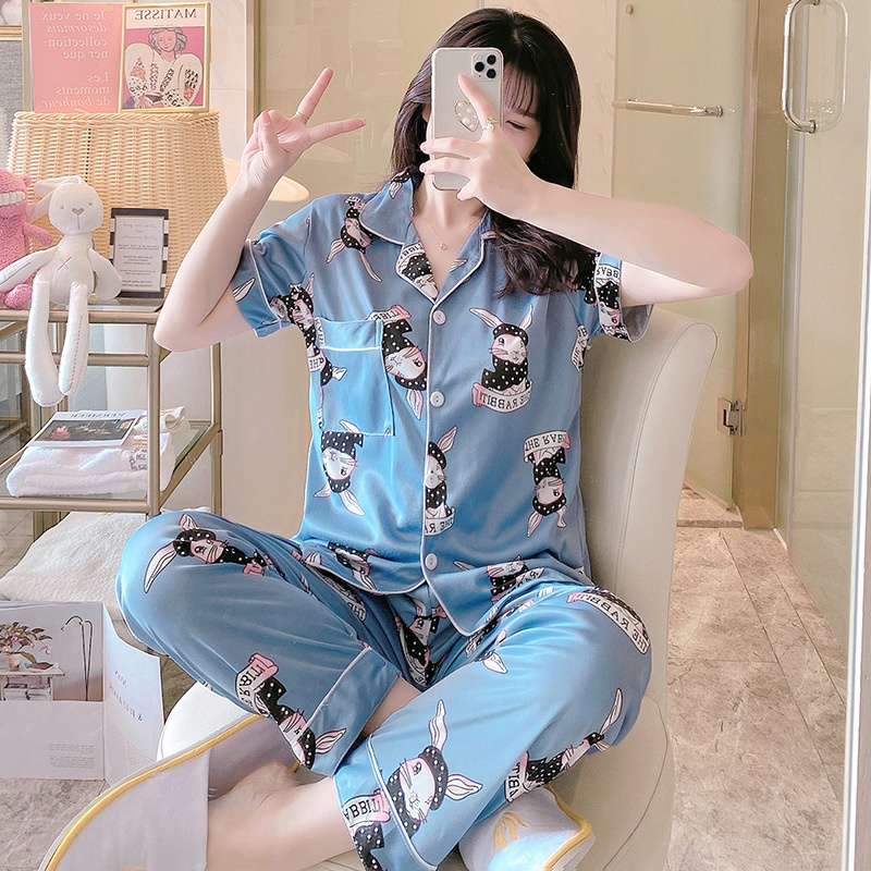 Victoria Baju Tidur Wanita Import Setelan Piyama Motif Kartun Lucu Lembut Fit to XXL 4074