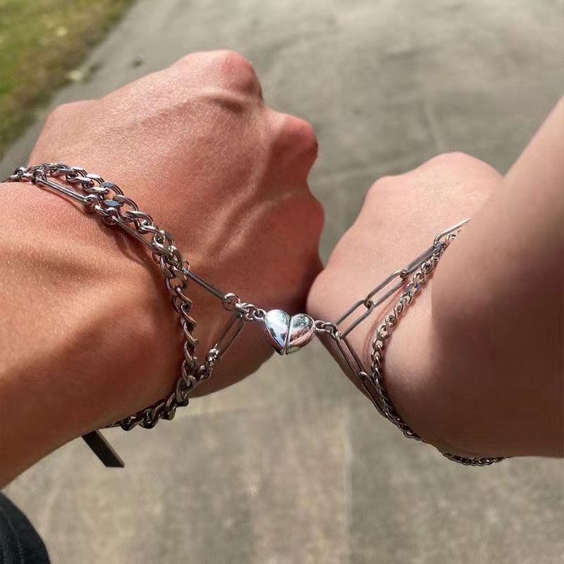 IFYOU Gelang Silver Desain Hati Ganda Gaya Korea Untuk Wanita