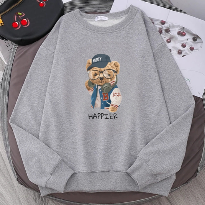 Basic Sweater Dewasa Teddy Bear Happier Bahan Fleece Tebal Halus