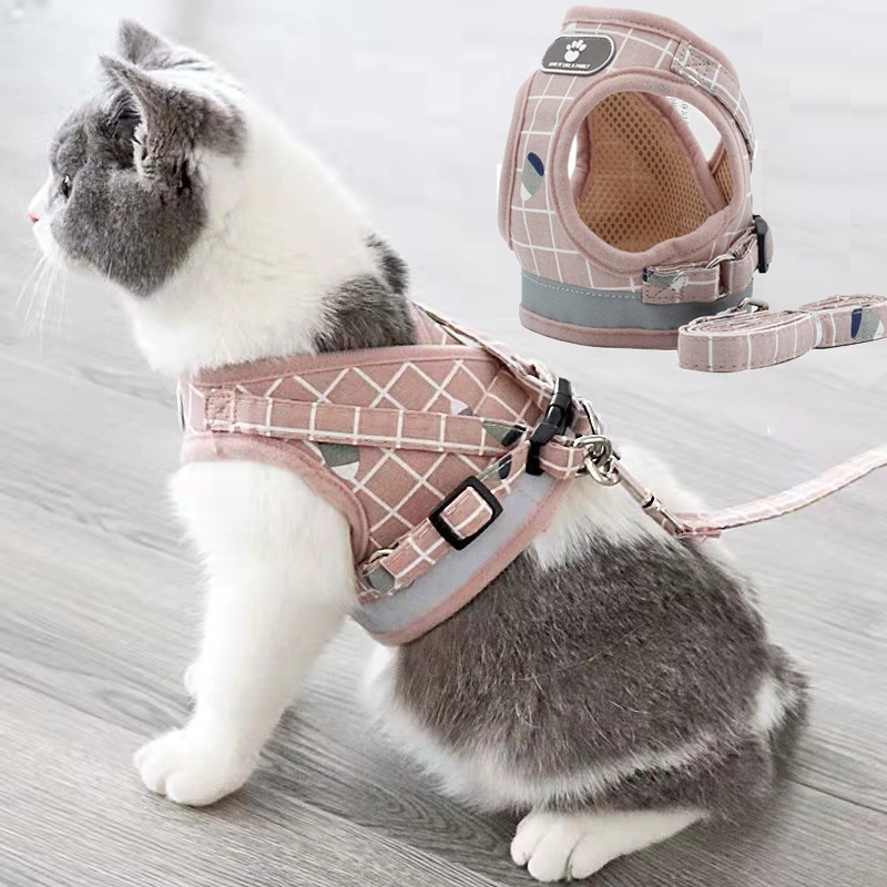 Rompi kucing rompi harness tali tuntun Harness ROMPI Rompi Harness Modis Mesh Lembut dengan Tali Pengikat Reflektif Harness aksesoris hewan peliharaan